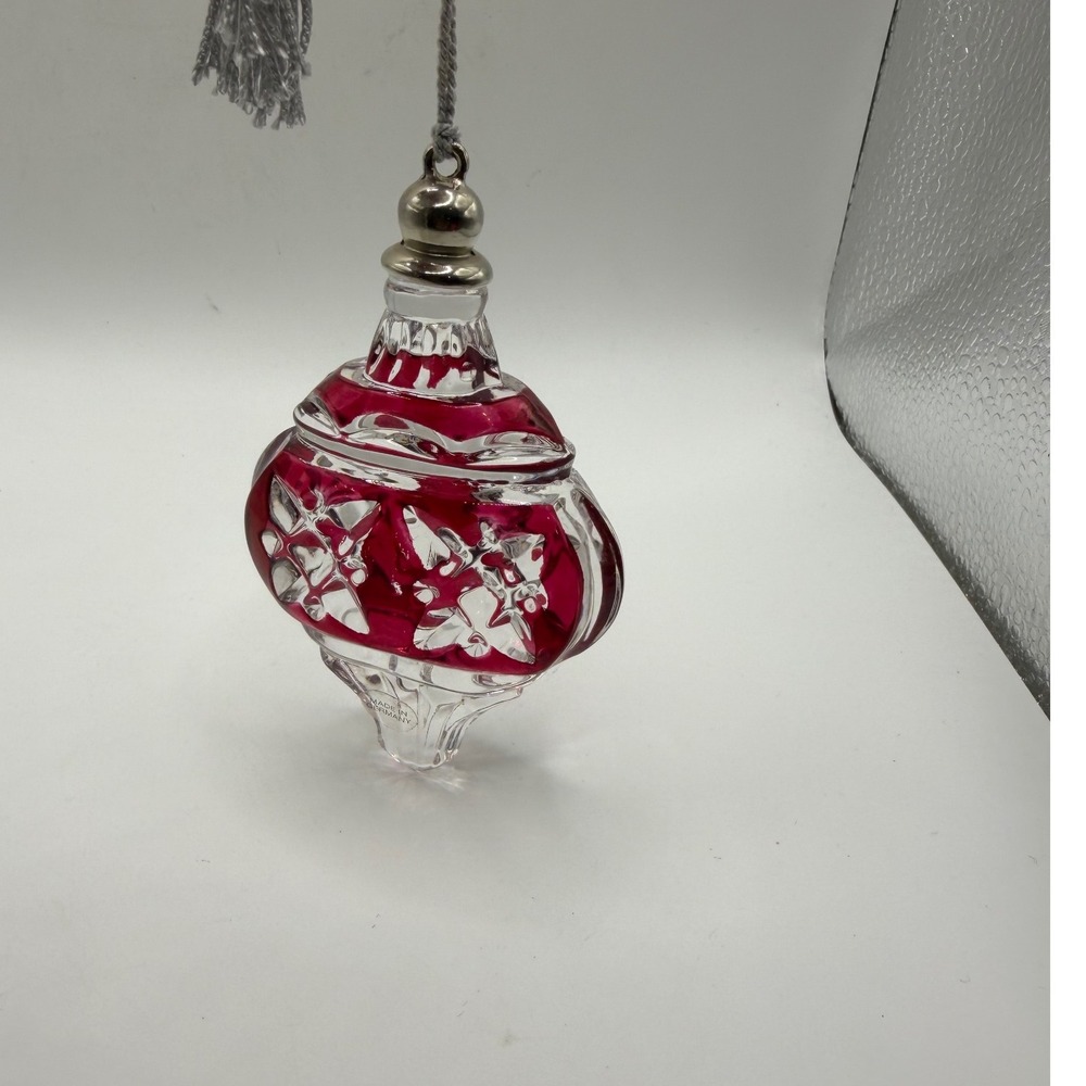 Lenox‎ Crystal Ruby Red Cased Glass Ornament Germany Starburst Cut Christmas Box